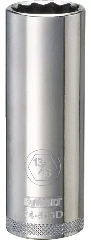 DEWALT DWMT74543OSP Drive Socket, 13/16 in Socket, Deep Socket, 3-1/8 in OAL, 1/2 in Drive, 12-Point, Vanadium Steel