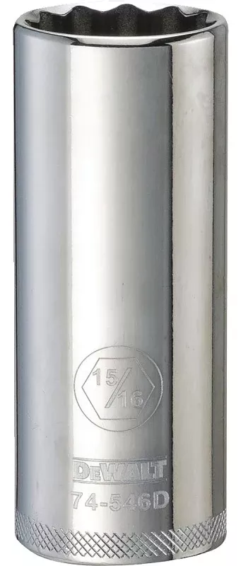 DEWALT DWMT74546OSP Drive Hand Socket, 15/16 in Socket, 1/2 in Drive, 12-Point, Steel, Polished Chrome Vanadium