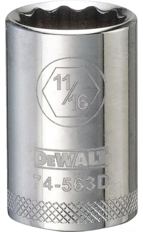 DEWALT DWMT74563OSP Drive Hand Socket, 11/16 in Socket, 1/2 in Drive, 12-Point, Steel, Polished Chrome Vanadium