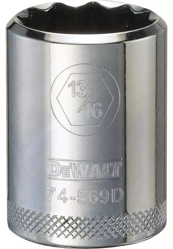 DEWALT DWMT74569OSP Drive Hand Socket, 13/16 in Socket, 1/2 in Drive, 12-Point, Steel, Polished Chrome Vanadium