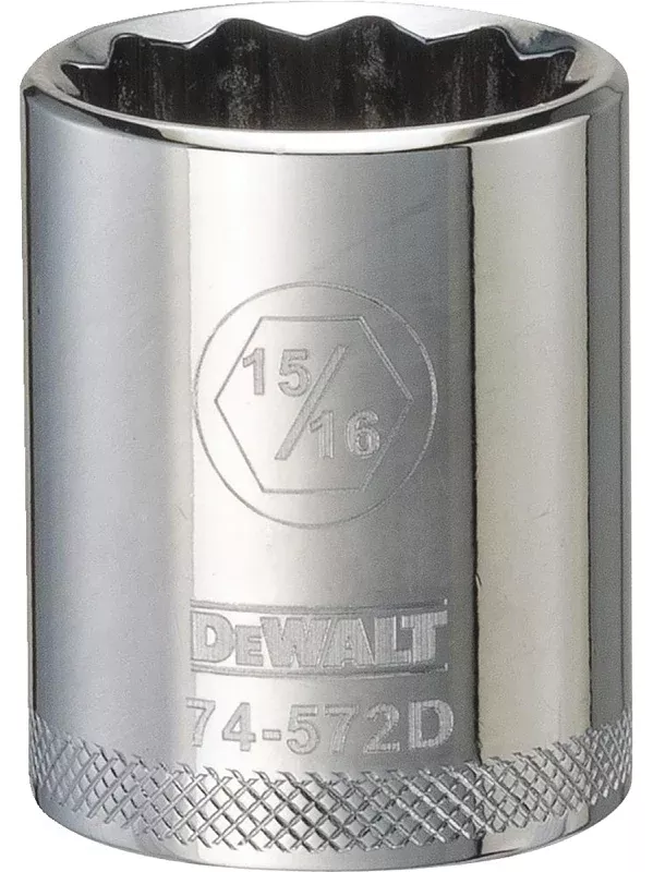 DEWALT DWMT74572OSP Drive Hand Socket, 15/16 in Socket, 1/2 in Drive, 12-Point, Steel, Polished Chrome Vanadium