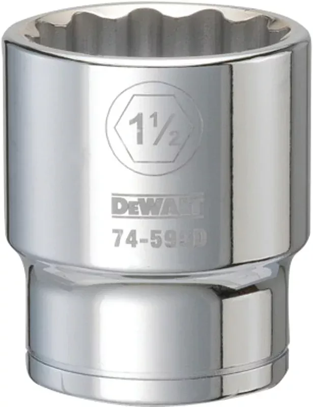 DEWALT DWMT74595OSP Drive Hand Socket, 1-1/2 in Socket, 3/4 in Drive, 12-Point, Steel, Polished Chrome Vanadium