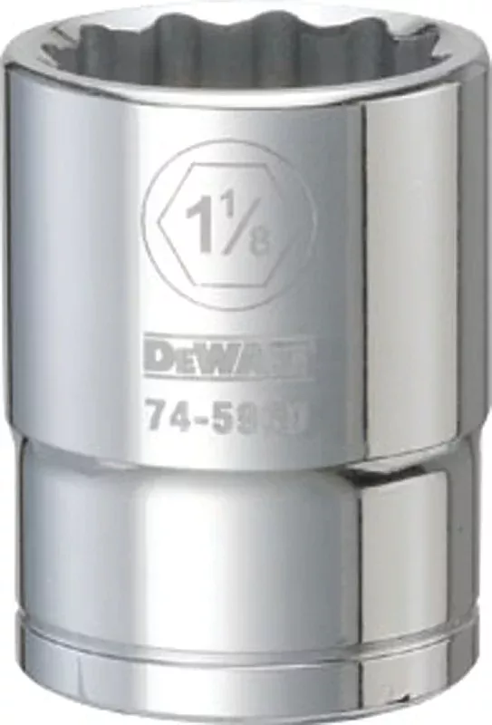 DEWALT DWMT74596OSP Drive Hand Socket, 1-1/8 in Socket, 3/4 in Drive, 12-Point, Steel, Polished Chrome Vanadium