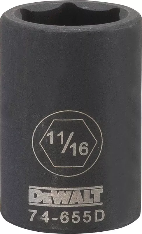 DEWALT DWMT74655OSP Impact Socket, 11/16 in Socket, 15/32 in D Socket, 1/2 in Drive, 6-Point, CR-440 Steel, Black Oxide