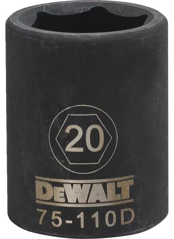 DEWALT DWMT75110OSP Deep Impact Socket, 20 mm Socket, 1/2 in D Socket, 1/2 in Drive, 6-Point, Steel, Black Oxide