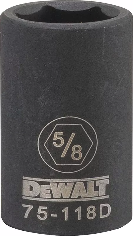 DEWALT DWMT75118OSP Impact Socket, 5/8 in Socket, 1/2 in Drive, 6-Point, CR-440 Steel, Black Oxide