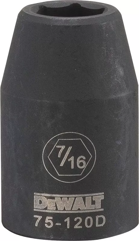 DEWALT DWMT75120OSP Impact Socket, 7/16 in Socket, 1/2 in Drive, 6-Point, CR-440 Steel, Black Oxide