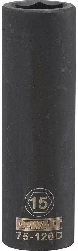DEWALT DWMT75126OSP Deep Impact Socket, 15 mm Socket, 23/32 in D Socket, 1/2 in Drive, 6-Point, Steel, Black Oxide