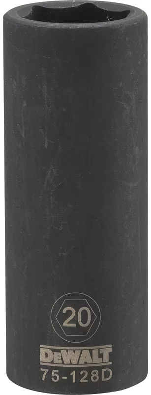 DEWALT DWMT75128OSP Deep Impact Socket, 20 mm Socket, 1-1/32 in D Socket, 1/2 in Drive, 6-Point, Steel, Black Oxide