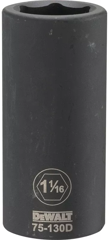 DEWALT DWMT75130OSP Impact Socket, 1-1/16 in Socket, 1-13/32 in D Socket, 3/4 in Drive, 6-Point, CR-440 Steel