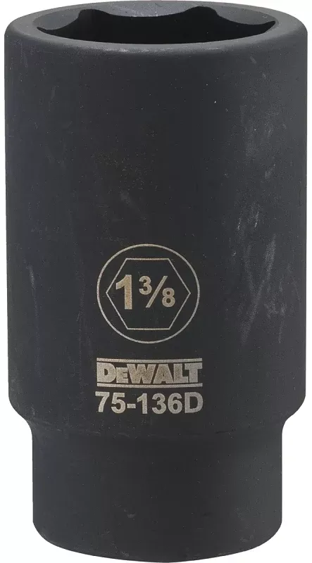 DEWALT DWMT75136OSP Impact Socket, 1-3/8 in Socket, 1-9/16 in D Socket, 3/4 in Drive, 6-Point, CR-440 Steel