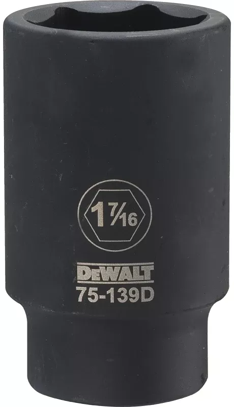 DEWALT DWMT75139OSP Impact Socket, 1-7/16 in Socket, 1-9/16 in D Socket, 3/4 in Drive, 6-Point, CR-440 Steel