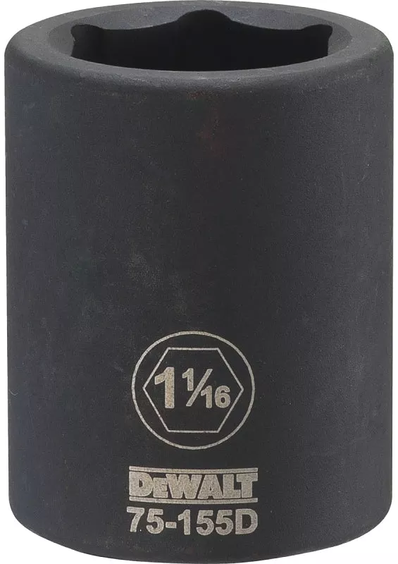 DEWALT DWMT75155OSP Impact Socket, 1-1/16 in Socket, 23/32 in D Socket, 3/4 in Drive, 6-Point, CR-440 Steel