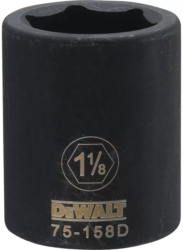 DEWALT DWMT75158OSP Impact Socket, 1-1/8 in Socket, 3/4 in D Socket, 3/4 in Drive, 6-Point, CR-440 Steel, Black Oxide