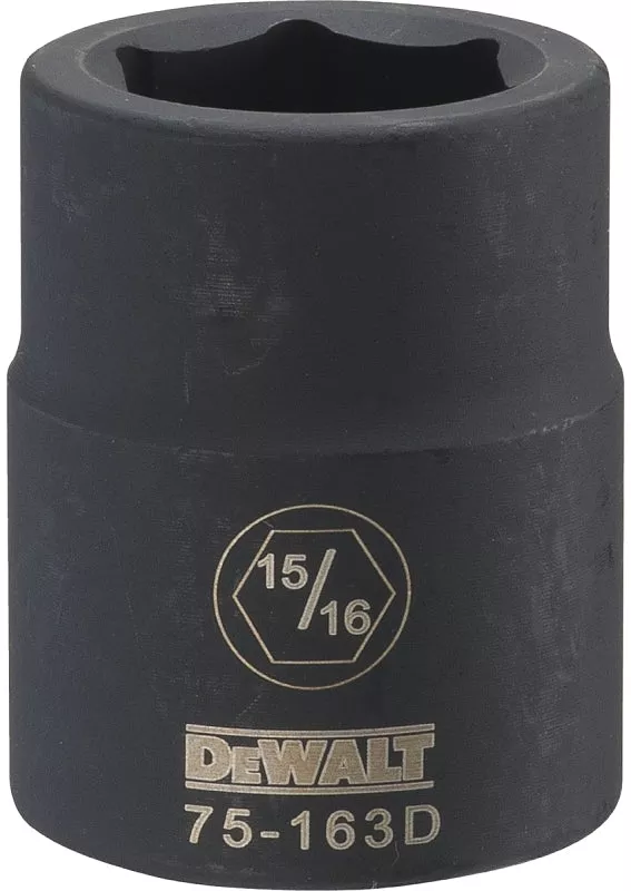 DEWALT DWMT75163OSP Impact Socket, 15/16 in Socket, 23/32 in D Socket, 3/4 in Drive, 6-Point, CR-440 Steel, Black Oxide