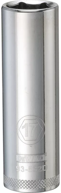 DEWALT DWMT93532OSP Drive Socket, 17 mm Socket, Deep Socket, 3-1/8 in OAL, 1/2 in Drive, 6-Point, Vanadium Steel