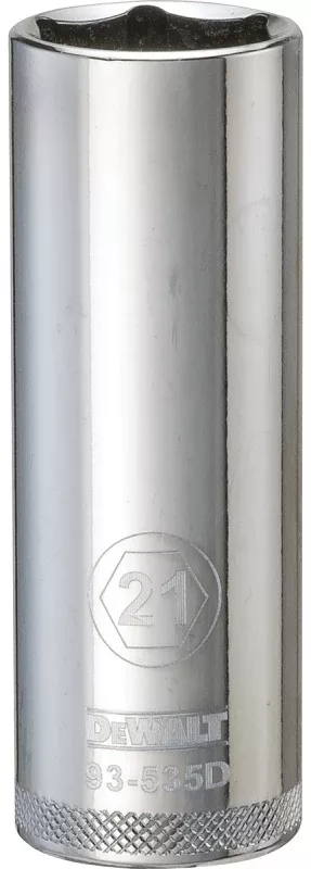 DEWALT DWMT93535OSP Drive Socket, 21 mm Socket, Deep Socket, 3-1/8 in OAL, 1/2 in Drive, 6-Point, Vanadium Steel