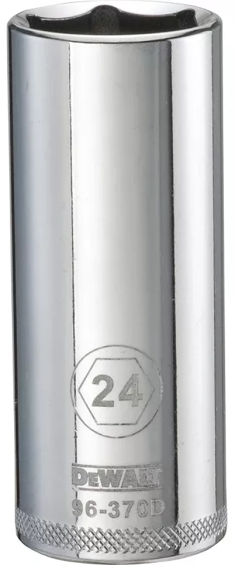 DEWALT DWMT96370OSP Drive Socket, 24 mm Socket, Deep Socket, 3-1/8 in OAL, 1/2 in Drive, 6-Point, Vanadium Steel