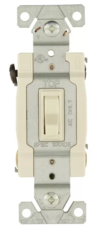 Eaton 1242-7LA-BOX Toggle Switch, 15 A, 120 V, 4-Position, 4-Way, Push, Side Wire Terminal, Light Almond