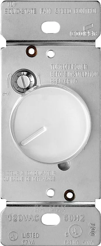 Eaton RFS5-W-K Rotary Control Switch, 5 A, 120 V, Rotary Actuator, Polycarbonate, White