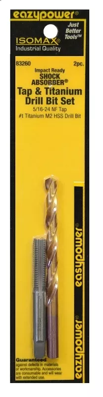 Eazypower 83260 Tap and Drill Set, 5/16-24 Thread, UNF Thread, Straight Flute, HSS