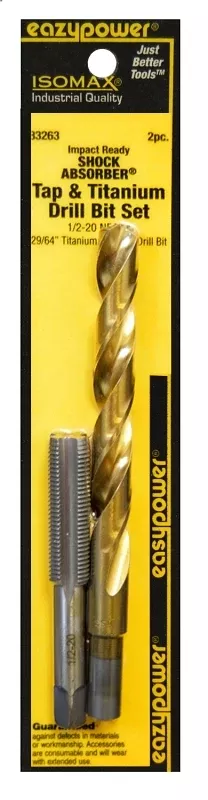Eazypower 83263 Tap and Drill Set, 1/2-20 Thread, UNF Thread, Straight Flute, HSS