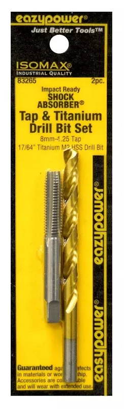 Eazypower 83265 Tap and Drill Set, M8x1.25 Thread, Metric Thread, Straight Flute, HSS