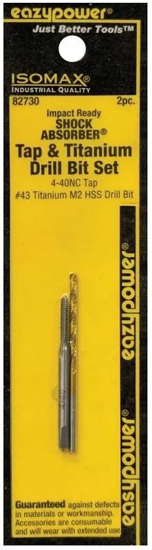 Eazypower SHOCK ABSORBER Series 82730 Tap and Drill Set, #4-40 Thread, UNC Thread, Straight Flute, HSS