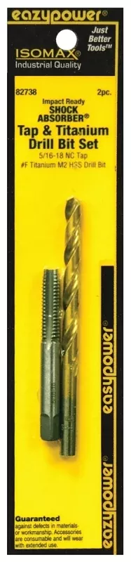 Eazypower SHOCK ABSORBER Series 82738 Tap and Drill Set, 5/16-18 Thread, UNC Thread, Straight Flute, HSS