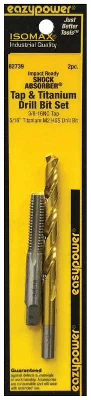 Eazypower SHOCK ABSORBER Series 82739 Tap and Drill Set, 3/8-16 Thread, UNC Thread, Straight Flute, HSS