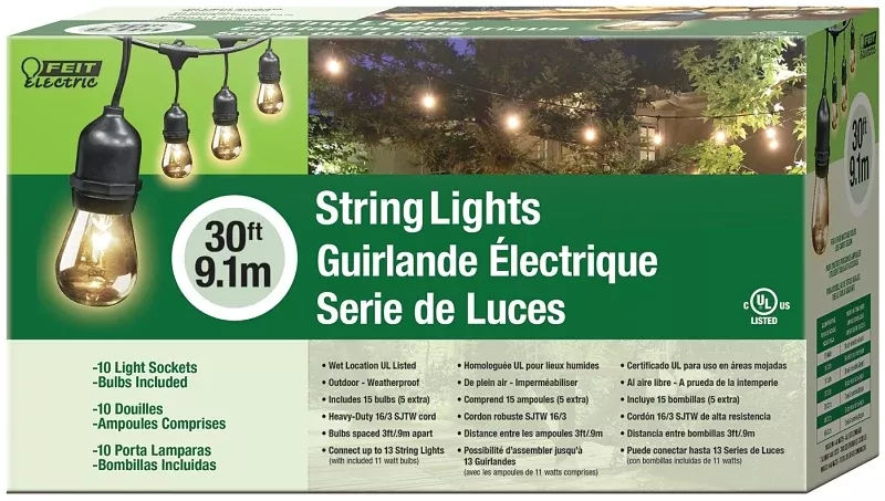 Feit Electric 72041 String Light Set, 130 V, 11 W, 15-Lamp, Incandescent
