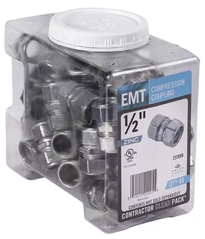 Halex 22205B EMT Coupling, 1/2 in Compression, Zinc, Gray