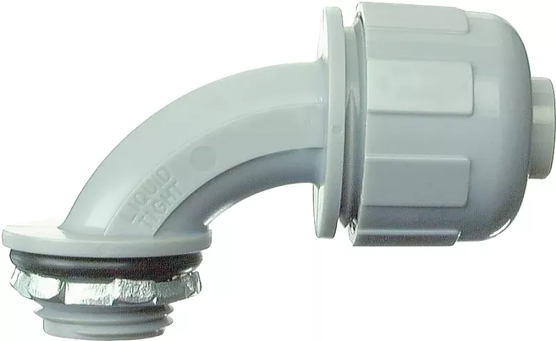 Halex 27690 Liquidtight Quick-Set Connector, 3/8 in Compression, 90 deg Angle, 2.37 in L, PVC, Gray, 1/BAG