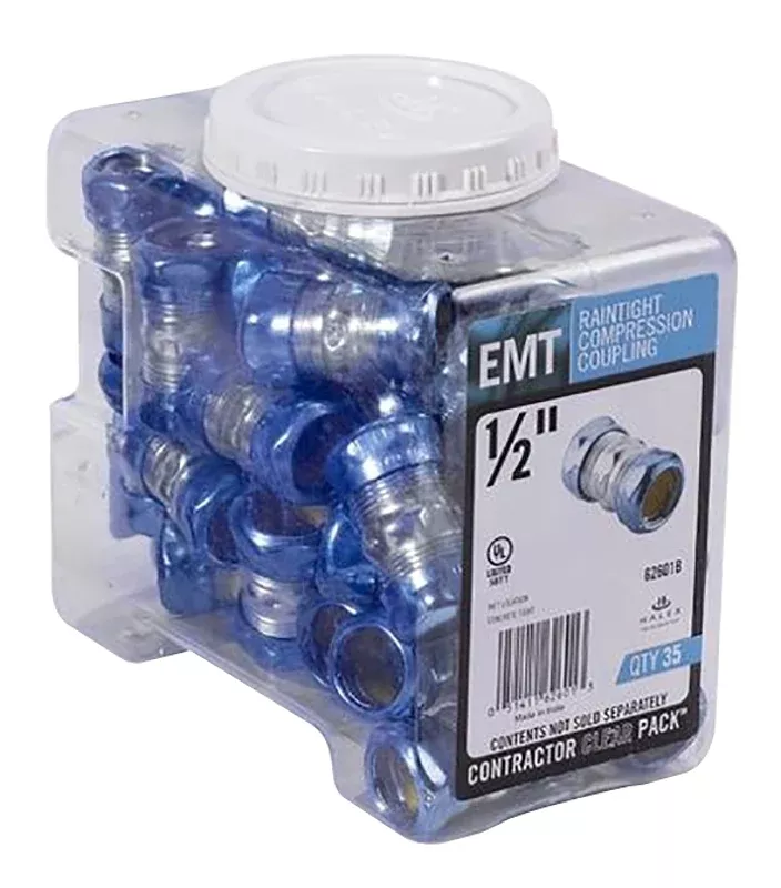 Halex 62601B EMT Raintight Coupling, 1/2 in Compression, Steel, 30/PK