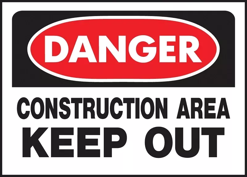 Hy-Ko 520 Danger Sign, Rectangular, CONSTRUCTION AREA KEEP OUT, Black Legend, White Background, Polyethylene, Pack of 5