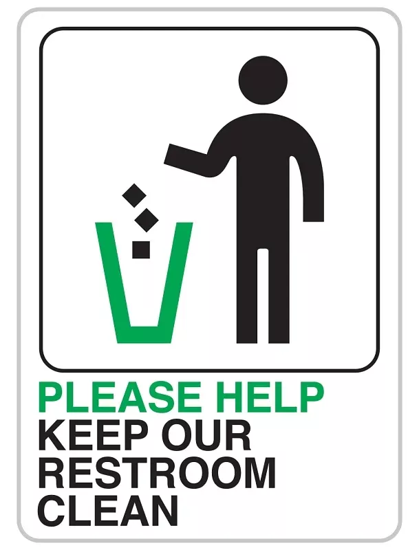 Hy-Ko D-27 Bathroom Sign, Rectangular, PLEASE HELP KEEP OUR RESTROOM CLEAN, Black/Green Legend, White Background, Pack of 5