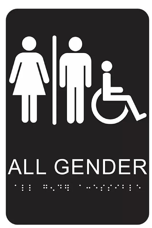 Hy-Ko DB-22 Braille/Tactile Sign, Rectangular, ALL GENDER, White Legend, Black Background, Plastic, ADA Compliant
