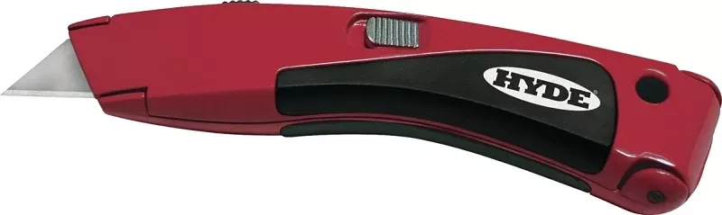 Hyde MAXXGRIP 42081 Utility Knife, Carbon Steel Blade, Curved Handle, Red Handle