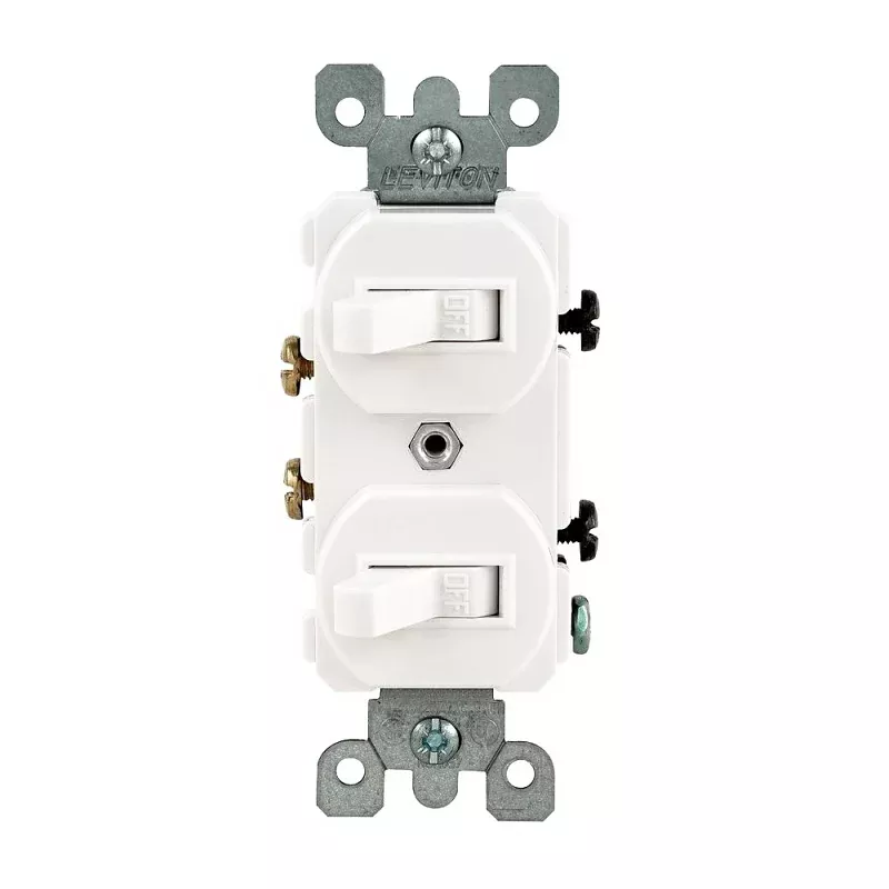 Leviton R62-05224-2WS Duplex Combination Double Switch, 15 A, 120/277 V, Lead Wire Terminal, White