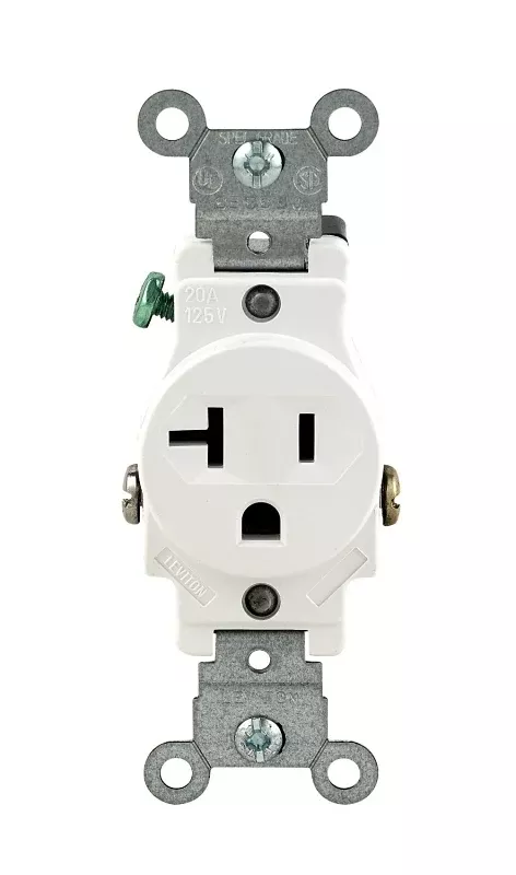 Leviton S02-05801-KWS Single Receptacle, 2 -Pole, 125 V, 20 A, White