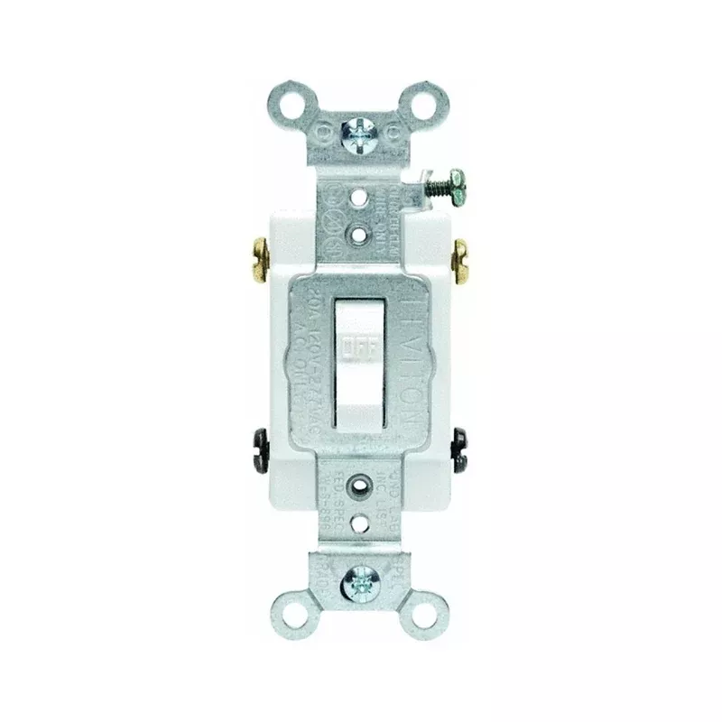 Leviton S08-CS220-2WS Toggle Switch, 20 A, 120/277 V, Screw, Side Wire Terminal, Thermoplastic Housing Material, White