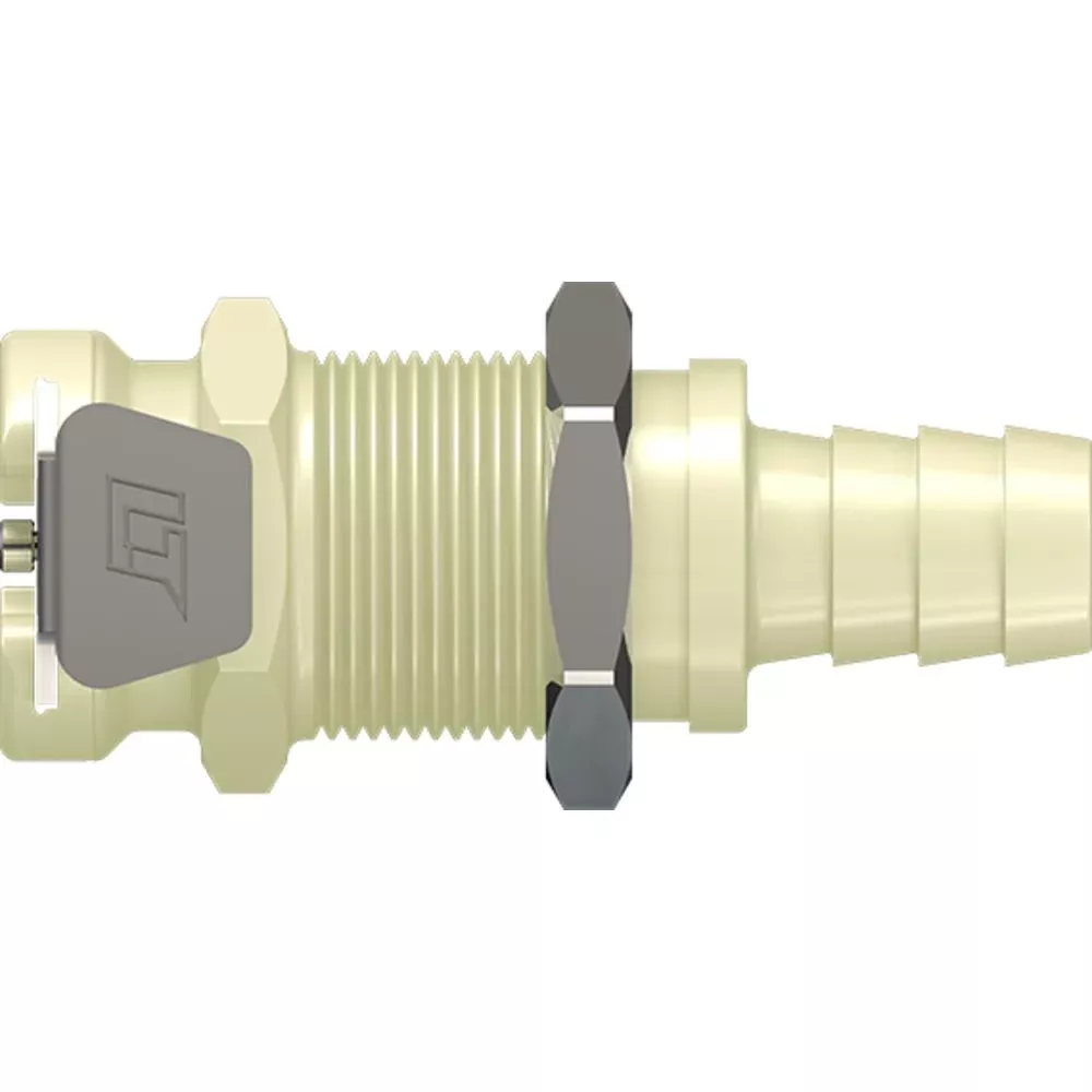 LinkTech 40PP Series Panel Mt. Female, Valved, 1/4" HB, Molded Almond Color, Polypropylene