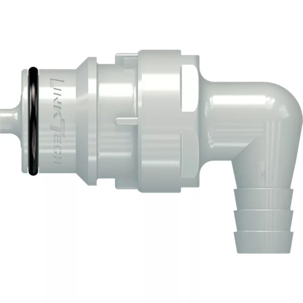 LinkTech 60PP Series Elbow Male, Valved, 3/8" HB, Polypropylene, EPDM