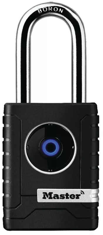 Master Lock 4401DLH Wide Bluetooth Padlock, Electronic Key, 11/32 in Dia Shackle, 2 in H Shackle, Boron Steel Shackle
