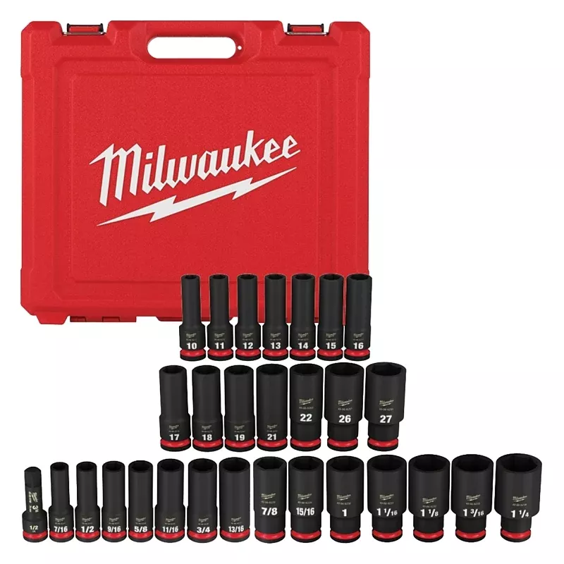 Milwaukee SHOCKWAVE Impact Duty 49-66-7016 Deep Socket Set, Chrome Molybdenum Steel, Black