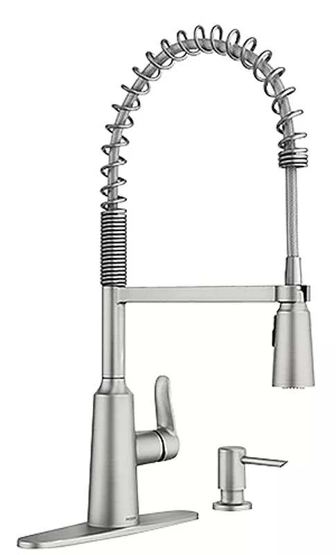 Moen Edwyn Series 87807SRS Pull-Down Kitchen Faucet, 1.5 gpm, 1-Faucet Handle, 1-Faucet Hole, Metal, Lever Handle