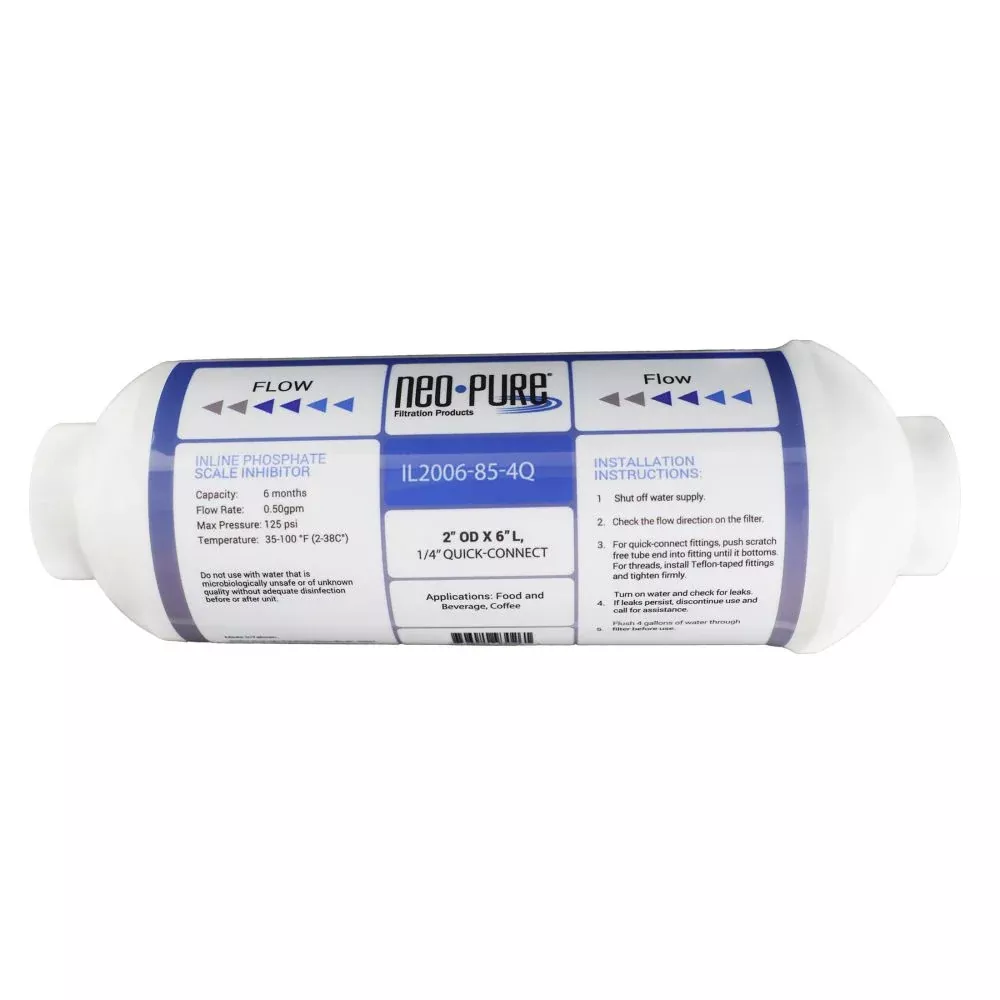 Neo-Pure Inline 2x6 Phosphate Scale Inhibitor with Sediment Pad, 1/4 QC Filter