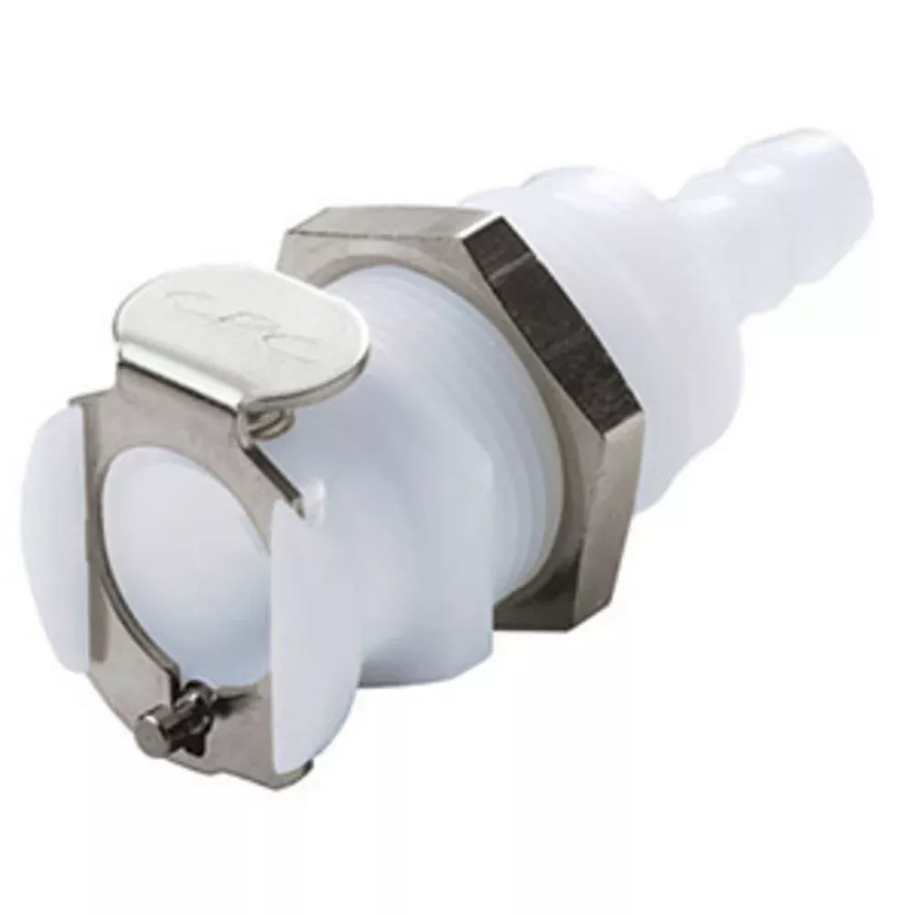 PLCD16004 Valved Panel Mount Hose Barb Coupling Body 1/4 ID Barb
