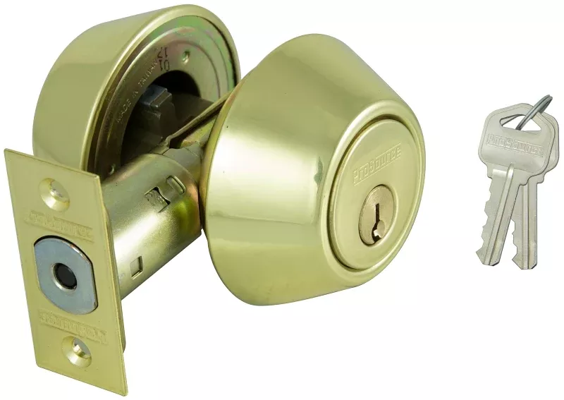 ProSource DB72V-PS Deadbolt, 3 Grade, Polished Brass, 2-3/8 to 2-3/4 in Backset, KW1 Keyway, Pack of 3
