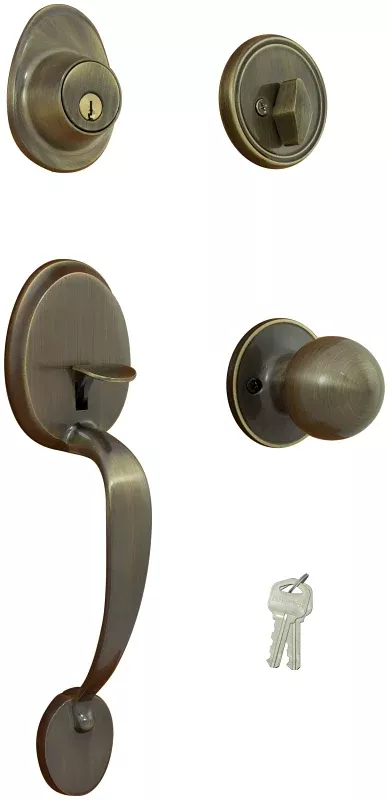 ProSource S7831-PS Combination Lockset, Antique Brass, T3 Interior Handle, 3 Grade, Brass